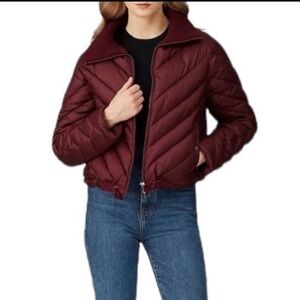 Sipos Crop Puffer Jacket. Ribbed Mock Neck. Burgundy Size Large #894